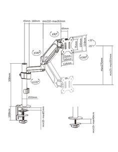 Arm for 1 monitor 17”-32” - Gembird MA-DA1P-01, Adjustable desk display mounting arm, Gas spring 2-9 kg, VESA 75/100, arm rot... 2