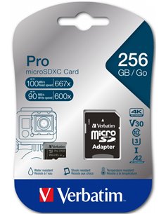Карта памяти microSD 256GB Verbatim Pro U3, 90MB/s, + SD Adapter