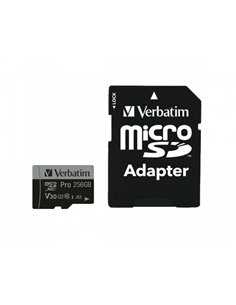 Карта памяти microSD 256GB Verbatim Pro U3, 90MB/s, + SD Adapter 2