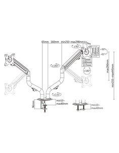 Arm for 2 monitors 17”-32” - Gembird MA-DA2-02, Steel (1.35 mm), Gas spring 2-8 kg per screen, VESA 75/100, arm rotates, exte... 2