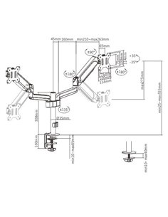 Arm for 2 monitors 17”-32” - Gembird MA-DA2P-01, Adjustable desk 2 displays mounting arm, Gas spring 2-9 kg, VESA 75/100, arm... 2