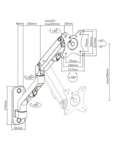 Monitor wall mount arm for 1 monitor up to 27” Gembird MA-WA1-02, Adjustable wall display mounting arm (rotate, tilt, swivel... 2