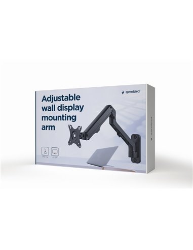 Monitor wall mount arm for 1 monitor up to 27” Gembird MA-WA1-02, Adjustable wall display mounting arm (rotate, tilt, swivel...