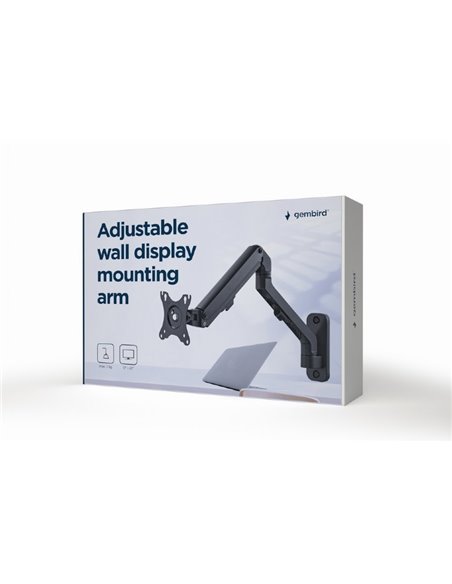 Monitor wall mount arm for 1 monitor up to 27” Gembird MA-WA1-02, Adjustable wall display mounting arm (rotate, tilt, swivel...