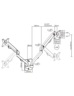 Monitor wall mount arm for 2 monitors up to 17-27” Gembird MA-WA2-01, Adjustable wall 2 display mounting arm (rotate, tilt, ... 2