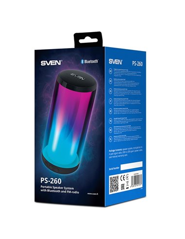 Bluetooth Портативные колонки SVEN PS-260 / 10W RMS / TWS / RGB 12 lighting modes with Night Light / FM tuner / USB & microSD...