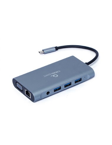 Adaptor Multiport Gembird A-CM-COMBO7-01/ USB-C/ 3xUSB-A/ 1xUSB-C (PD 100W)/ HDMI/ VGA/ miniJack 3.5mm/ SD/ microSD