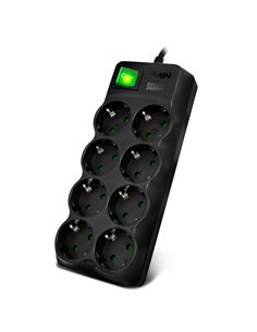 Surge Protector SVEN SF-08E-16, 8 Sockets, Children protection, 3.0m, ABS plastic, Black