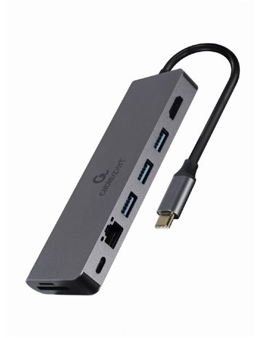 Adaptor Multiport Gembird A-CM-COMBO5-05/ USB-C/ 3xUSB-A/ 1xUSB-C (PD 100W)/ HDMI/ RJ45/ SD