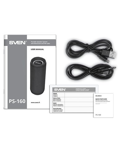 Boxa portabila SVEN PS-160, Black / 12W / Bluetooth / FM / USB / microSD / 1200mA*h