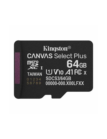 Карта памяти microSD 64GB Kingston Canvas Select Plus, 150MB/s + SD adapter