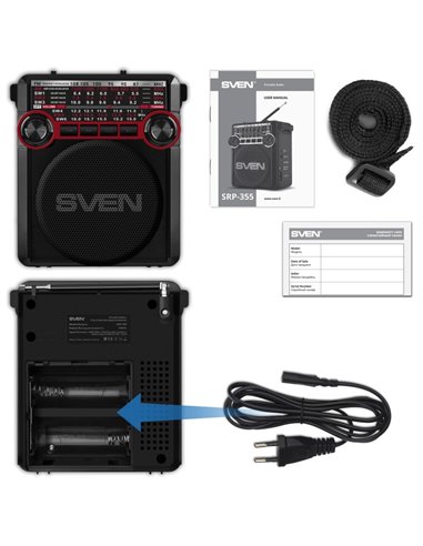 Boxa portabila SVEN SRP-355, Black / 3W / Bluetooth / FM/AM/SW Radio / USB / microSD