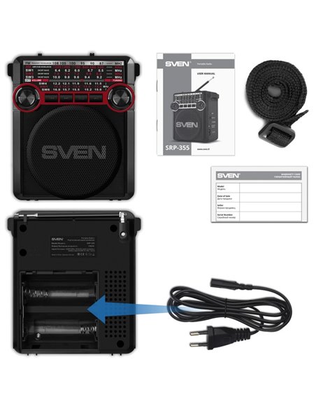 Boxa portabila SVEN SRP-355, Black / 3W / Bluetooth / FM/AM/SW Radio / USB / microSD