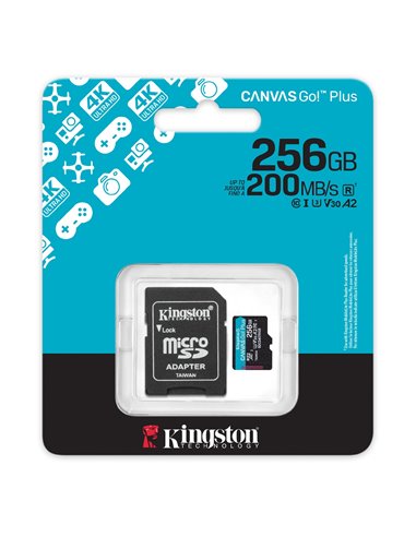 Card de memorie microSD 256GB Kingston Canvas Go Plus Gen 4, A2, up to 200MB/s, + SD adapter