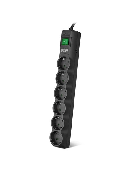 Фильтр сетевой SVEN SF-06E-16/ 6 Sockets/ 3680W/ 5.0m/ Black