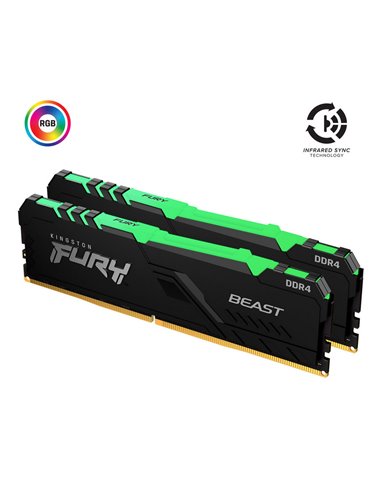 Оперативная память Kingston FURY Beast RGB, DDR4 SDRAM, 3733 МГц, 16Гб, KF437C19BBAK2/16
