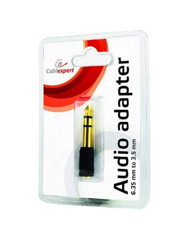 Аудио адаптер Cablexpert A-6.35M-3.5F, 6.35mm 3-pin (M) - 3.5mm 3-pin (F), Чёрный