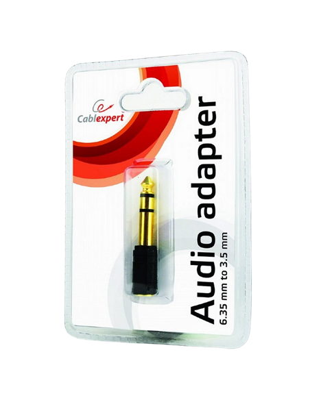 Аудио адаптер Cablexpert A-6.35M-3.5F, 6.35mm 3-pin (M) - 3.5mm 3-pin (F), Чёрный