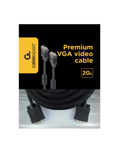 Видео кабель Cablexpert CC-PPVGA-20M-B, VGA D-Sub (M) - VGA D-Sub (M), 20м, Чёрный