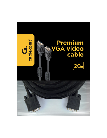 Видео кабель Cablexpert CC-PPVGA-20M-B, VGA D-Sub (M) - VGA D-Sub (M), 20м, Чёрный
