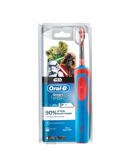 Periuță de dinți electrică Braun Oral-B Kids D100 StarWars, Albastru deschis | Roșu