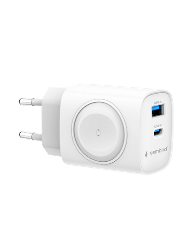 Încărcător Gembird 2 port + Încărcare fără fir pentru Apple Watch, 20W, Alb