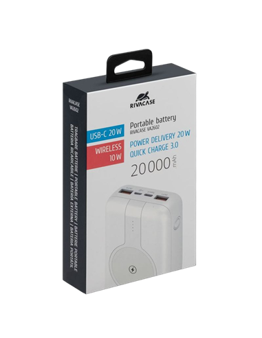 Acumulator extern Rivacase VA2602, 20000 mAh, Alb