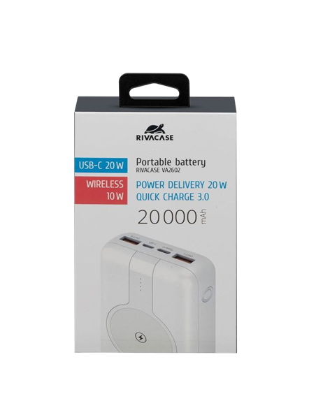 Acumulator extern Rivacase VA2602, 20000 mAh, Alb