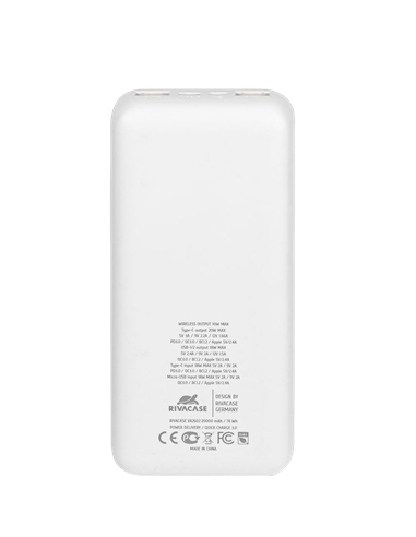 Acumulator extern Rivacase VA2602, 20000 mAh, Alb