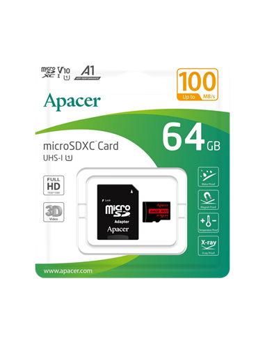 Карта памяти Apacer microSDHC UHS-I U1 Class 10, 64Гб