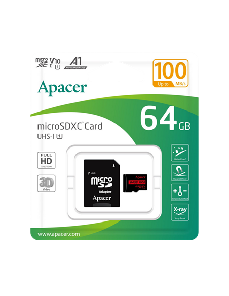 Карта памяти Apacer microSDHC UHS-I U1 Class 10, 64Гб