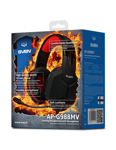 Игровая Гарнитура SVEN AP-G988MV, Проводной аналоговый, Чёрный/Красный