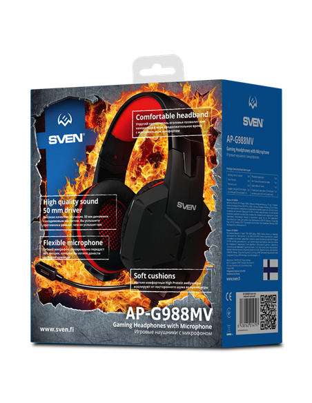 Игровая Гарнитура SVEN AP-G988MV, Проводной аналоговый, Чёрный/Красный