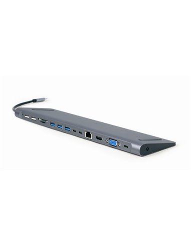 Видеоадаптер Cablexpert A-CM-COMBO9-01, USB Type-C - LAN, VGA, HDMI, USB Type-C, USB Type-A, SD card-reader, Серый