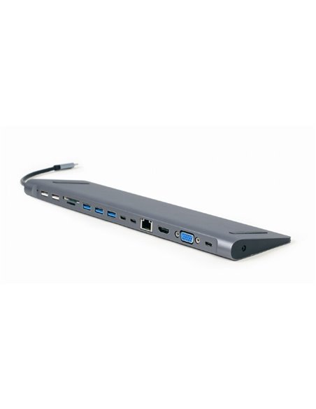 Adaptor Video Cablexpert A-CM-COMBO9-01, USB Type-C - LAN, VGA, HDMI, USB Type-C, USB Type-A, SD card-reader, Gri