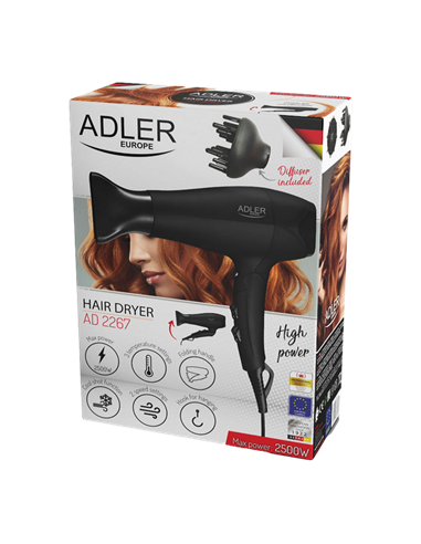 Uscător de păr Adler AD-2267, 2500W, Negru