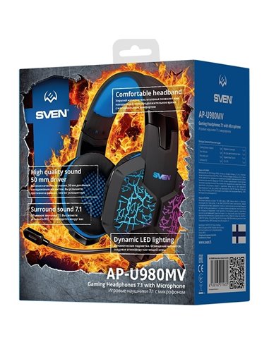Căști gaming SVEN AP-U980MV, Cu fir, Negru/Albastru
