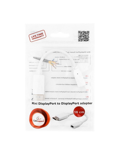 Adaptor Video Cablexpert A-mDPF-DPM-001-W, MiniDP (F) - DisplayPort (M), 0,1m, Alb