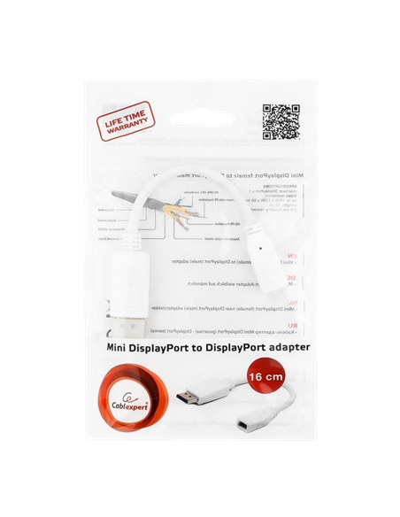 Adaptor Video Cablexpert A-mDPF-DPM-001-W, MiniDP (F) - DisplayPort (M), 0,1m, Alb