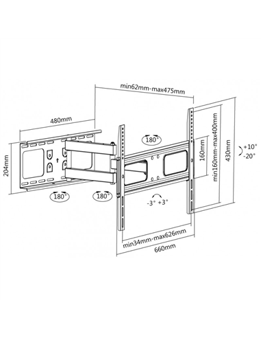 Suport de perete înclinat și pivotant Reflecta Plexo 70-6040T, Negru