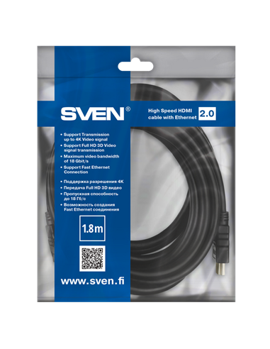 Cablu Video SVEN SV-016548, - HDMI (M), 1,8m, Negru
