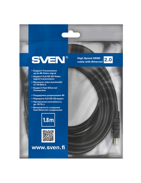 Cablu Video SVEN SV-016548, - HDMI (M), 1,8m, Negru