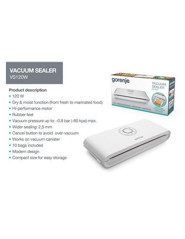 Aparat de vidat Gorenje VS120W, Alb