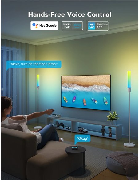 lampa de podea GOVEE RGBICW Cylinder Floor Lamp, Wi-Fi + BT, Multicolor + Extra White LEDs