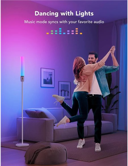 lampa de podea GOVEE RGBICW Cylinder Floor Lamp, Wi-Fi + BT, Multicolor + Extra White LEDs