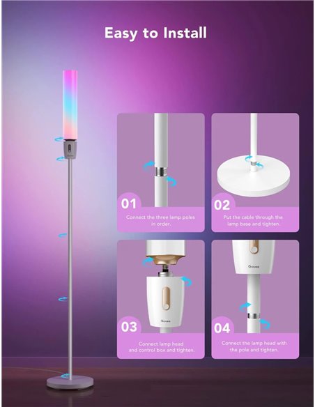 Торшер GOVEE RGBICW Cylinder Floor Lamp, Wi-Fi + BT, Multicolor + Extra White LEDs