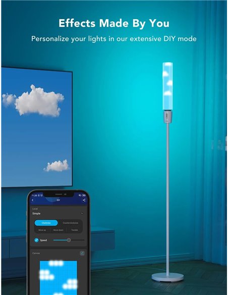 Торшер GOVEE RGBICW Cylinder Floor Lamp, Wi-Fi + BT, Multicolor + Extra White LEDs