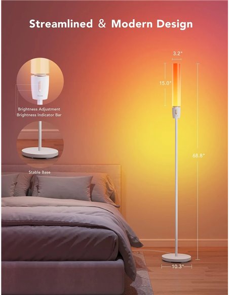 lampa de podea GOVEE RGBICW Cylinder Floor Lamp, Wi-Fi + BT, Multicolor + Extra White LEDs