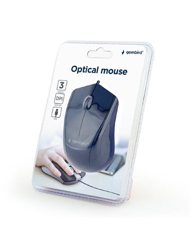 Gembird MUS-3B-02, Optical Mouse, 3-button, 1000dpi, USB, 1.35m cable, Black