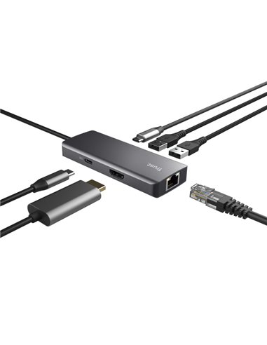 Adaptor Multiport Trust Dalyx/ USB-C/ 2xUSB-A/ 2xUSB-C/ HDMI/ RJ45/ SD